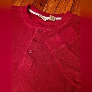 LL Bean Men XL Regular Red Henley Casual Outdoor Cotton Shirt Sweater C1